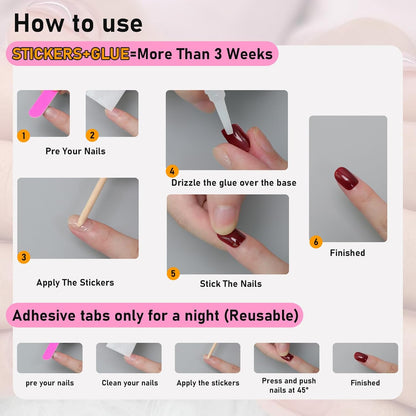 24Pcs Press on Nails - Short Square Medium Shape, Dark Coffee Color, Stick on Nails